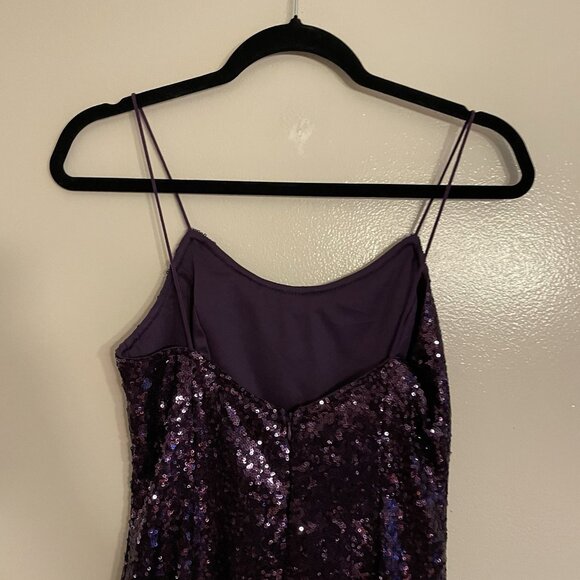 Lulus Women S Holiday Bring It Purple Sequin Spaghetti Straps Bodycon Mini Dress - Picture 10 of 11